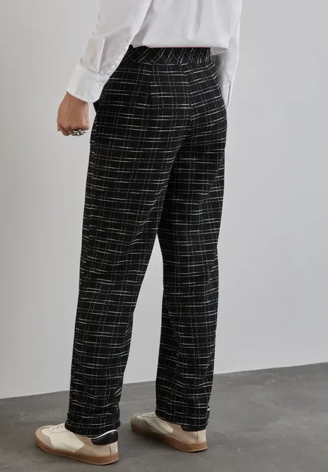 Karierte Bouclé Hose Black