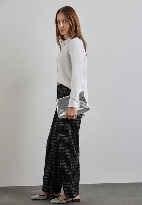Karierte Bouclé Hose Black