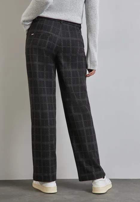 Karierte Straight Leg Hose Black