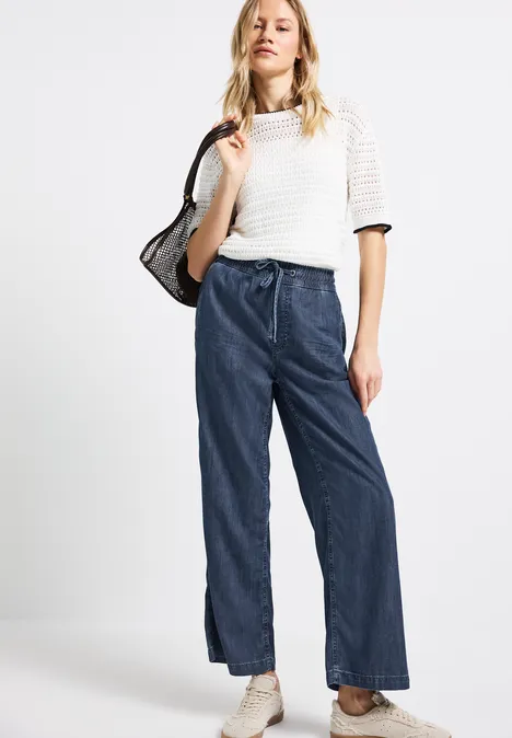 Wide Leg Jeans Dark Blue Clean