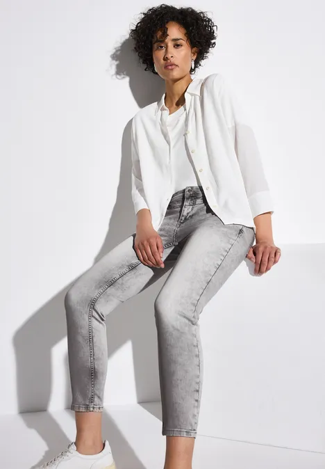 Jeans 7/8 en Slim Fit Light Grey Random Washed