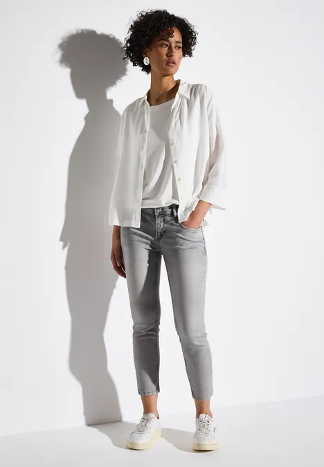 Jeans 7/8 en Slim Fit Light Grey Random Washed