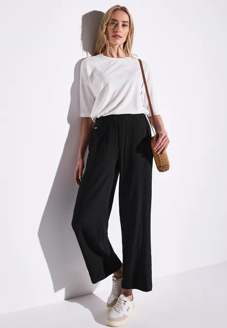 Wide Leg pantalon en mousseline de soie Black