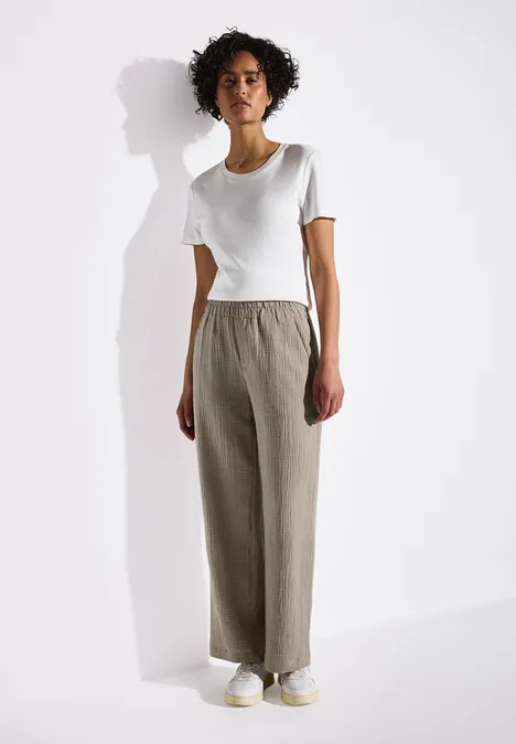 Wide Leg pantalon en mousseline de soie cool ivory