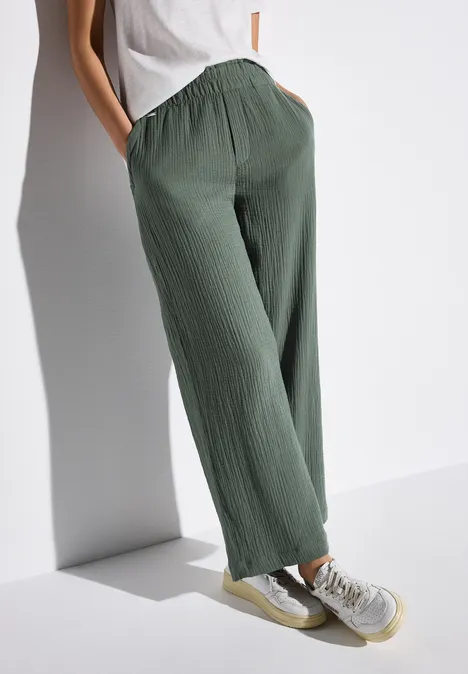 Wide Leg pantalon en mousseline de soie muse green