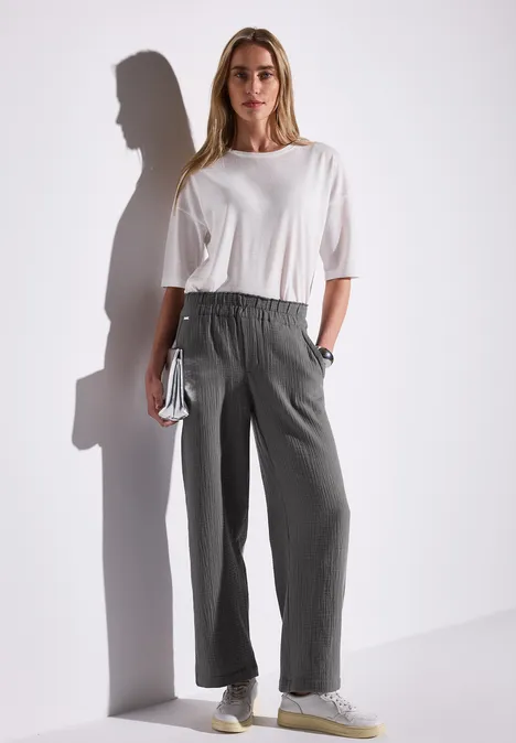 Wide Leg pantalon en mousseline de soie overcast grey