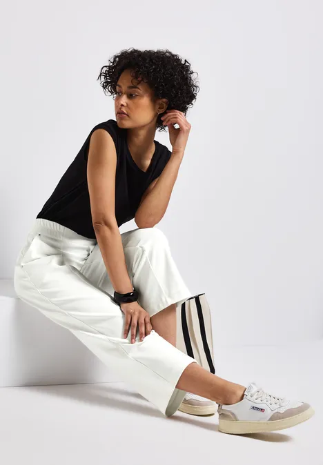 Pantalon droit 7/8 en sergé off white