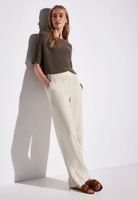 Wide Leg Leinenhose moonstone sand