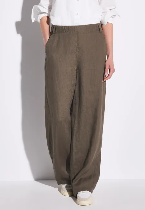 Wide Leg Leinenhose acron brown