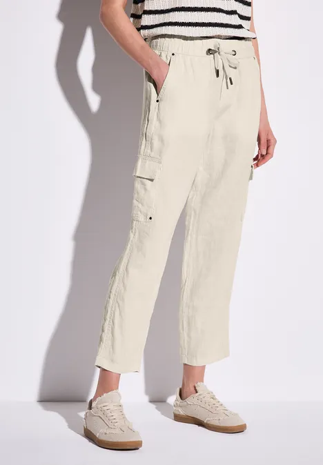 Leinenhose im Cargo-Look moonstone sand