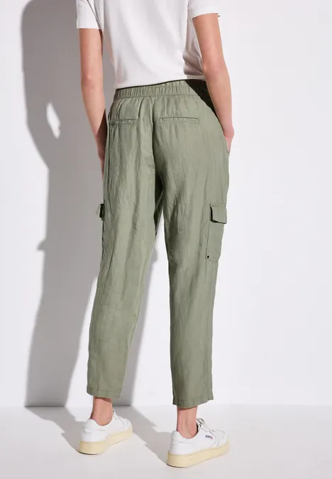 Leinenhose im Cargo-Look pale mud green