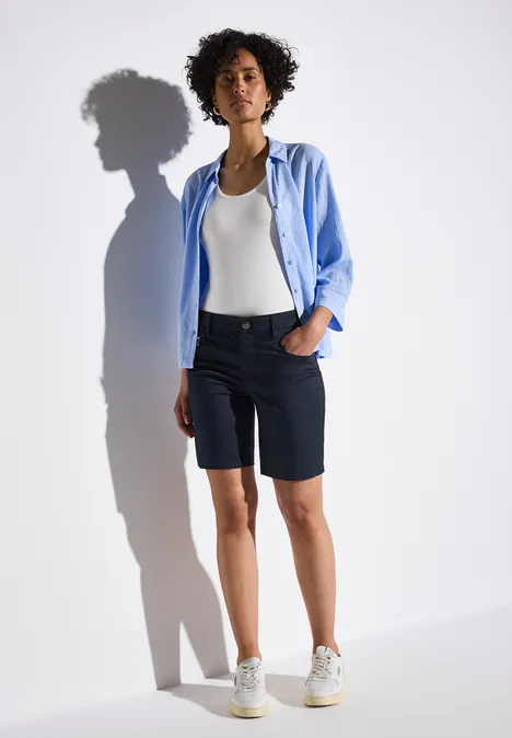 Satin Bermuda mit Zipper deep blue