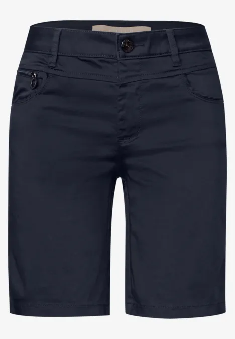 Satin Bermuda mit Zipper deep blue
