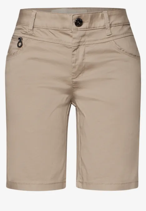 Satin Bermuda mit Zipper safari beige