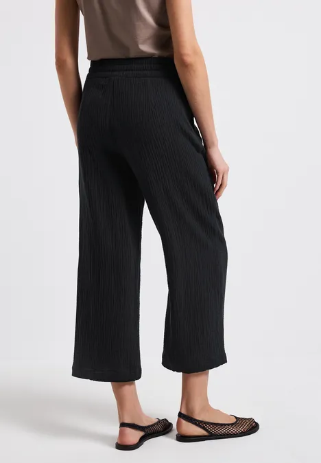 Musselin Wide Leg Hose Black
