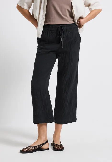 Musselin Wide Leg Hose Black