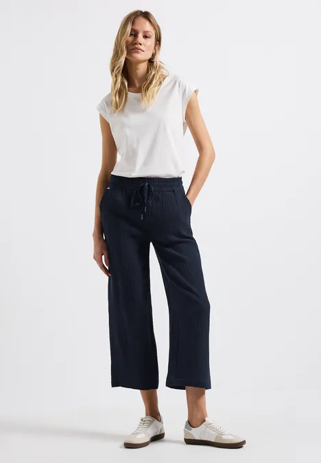 Musselin Wide Leg Hose deep blue