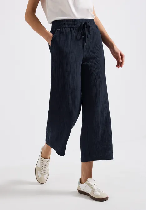 Musselin Wide Leg Hose deep blue