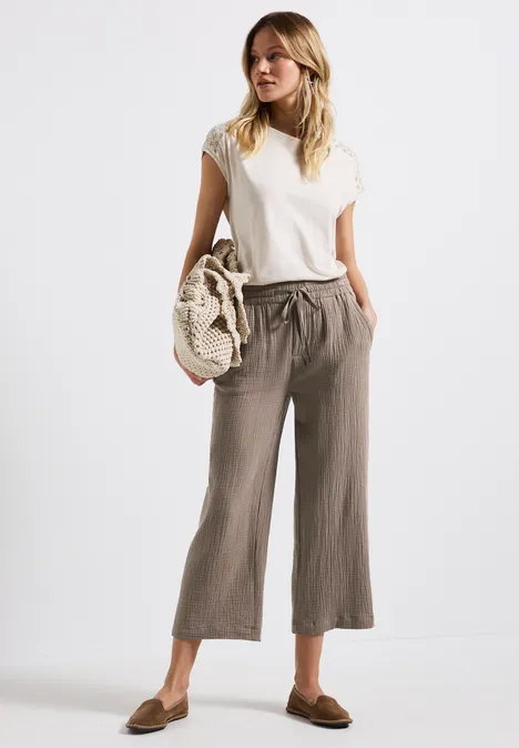 Mousseline broek Wide Legs fresh earth