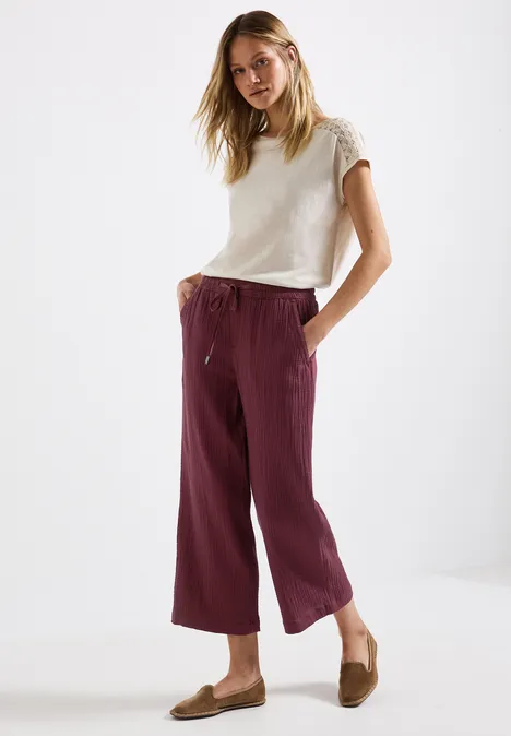 Musselin Wide Leg Hose dark cherry red