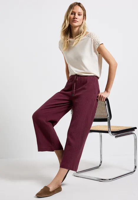 Musselin Wide Leg Hose dark cherry red