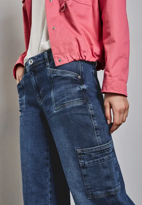 Jeans im Cargo Look Medium Blue Washed Jeans im Cargo Look Medium Blue Washed