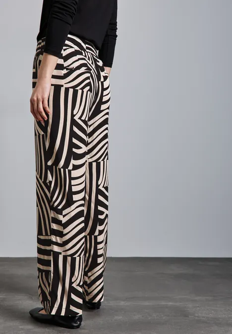 Gemusterte Wide Leg Hose Black