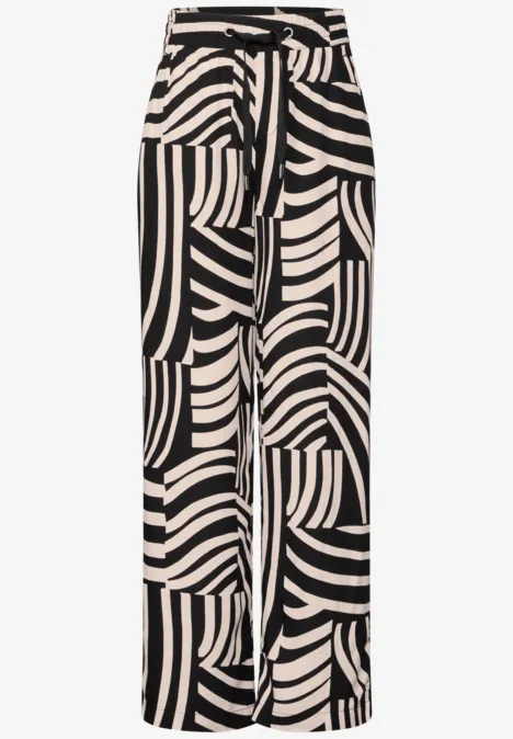 Gemusterte Wide Leg Hose Black