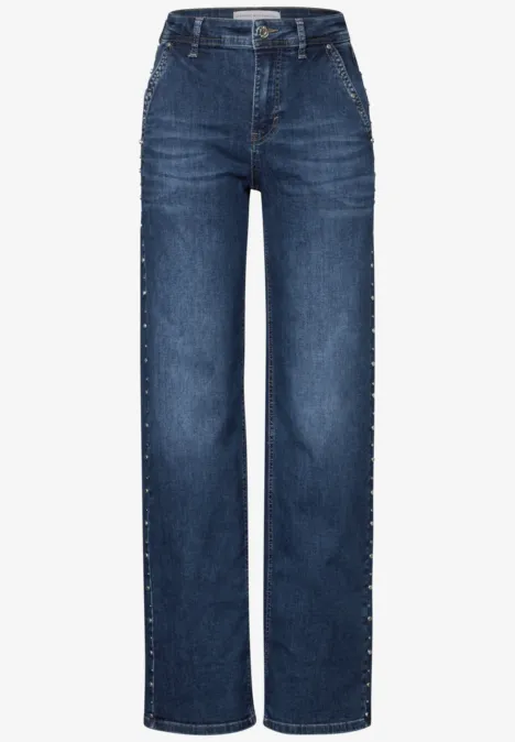 Wide Leg Jeans mit Nieten Dark Blue Wash