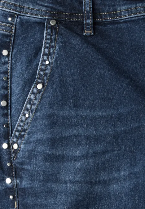 Wide Leg Jeans mit Nieten Dark Blue Wash