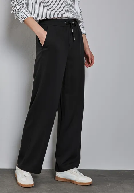 Wide Leg Twill Hose Black