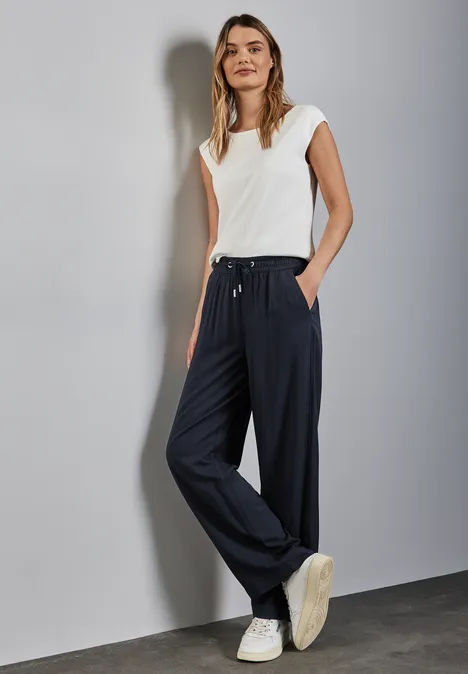 Wide Leg Twill Hose deep blue