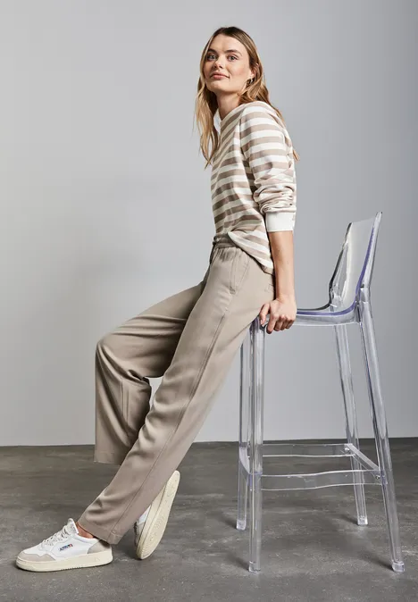Wide Leg Twill Hose safari beige
