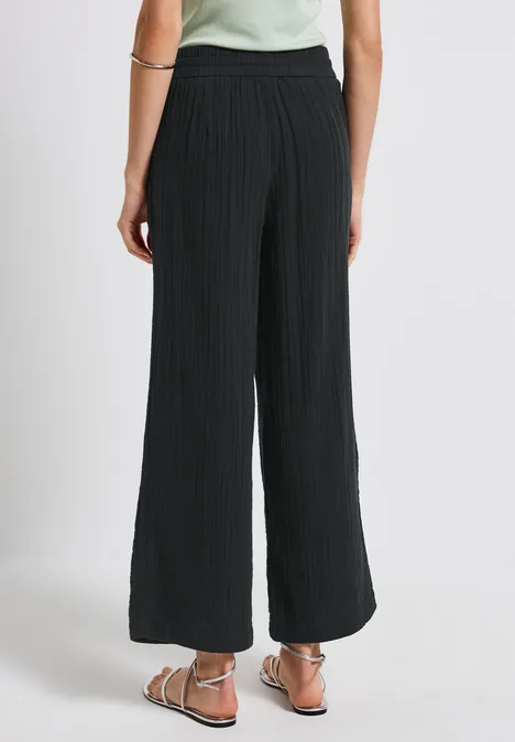 Wide Leg Musselin Hose pine grove green