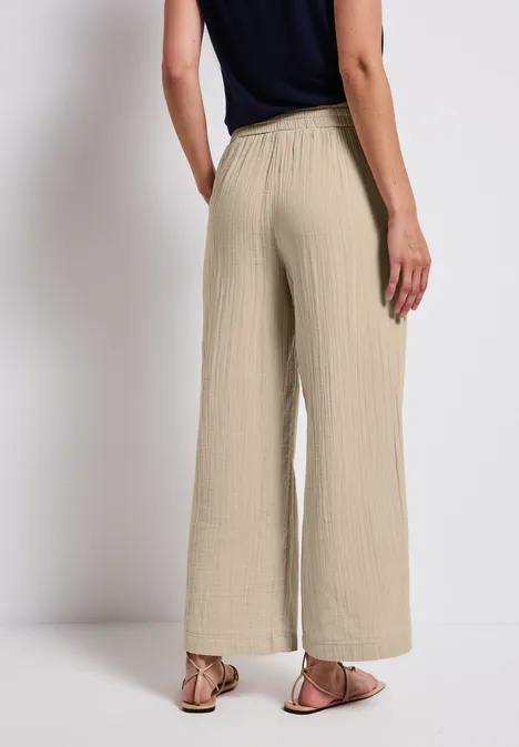Wide Leg Musselin Hose coastal beige