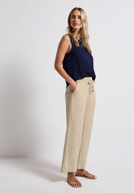 Wide Leg Musselin Hose coastal beige
