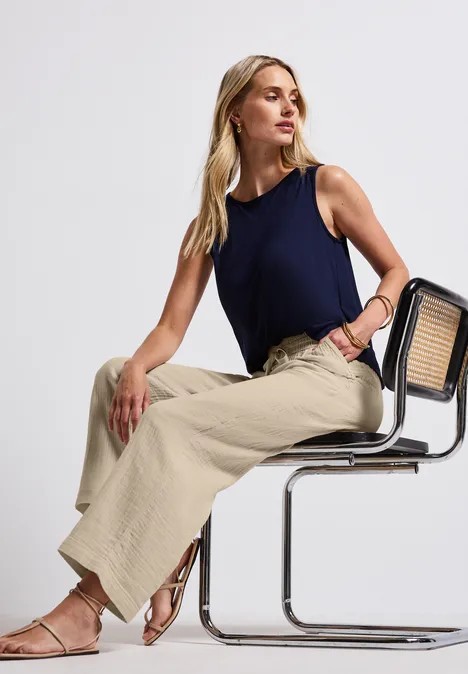 Wide Leg Musselin Hose coastal beige
