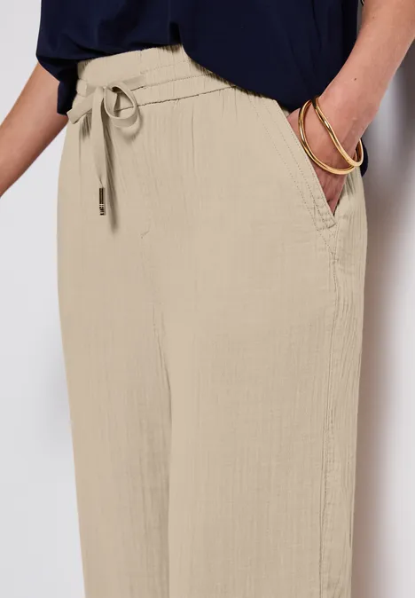 Wide Leg Musselin Hose coastal beige