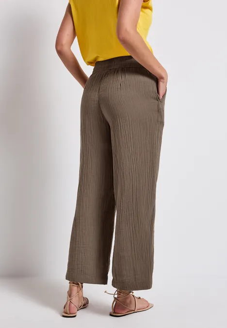 Wide Leg Musselin Hose mute mocha