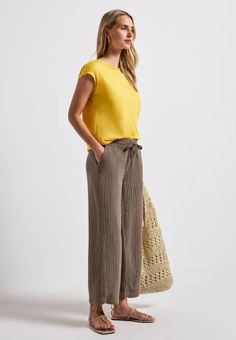 Wide Leg Musselin Hose mute mocha