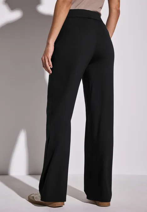 Wide Leg Jersey-Hose Black