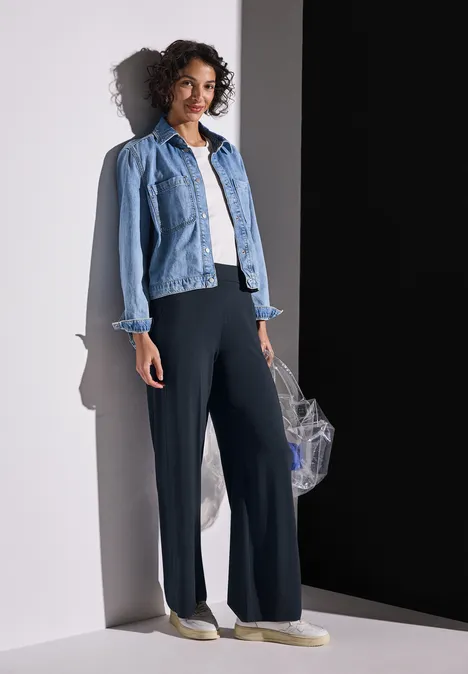 Wide Leg Jersey-Hose deep blue