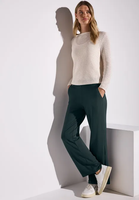 Wide Leg Jersey-Hose hunter green