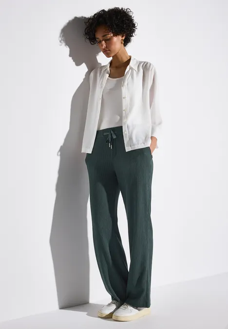 Wide Leg Hose mit Struktur marshy green