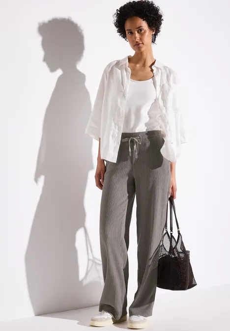 Wide Legs broek met structuur vintage stone