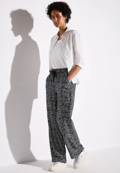 Gemusterte Wide Leg Hose deep blue