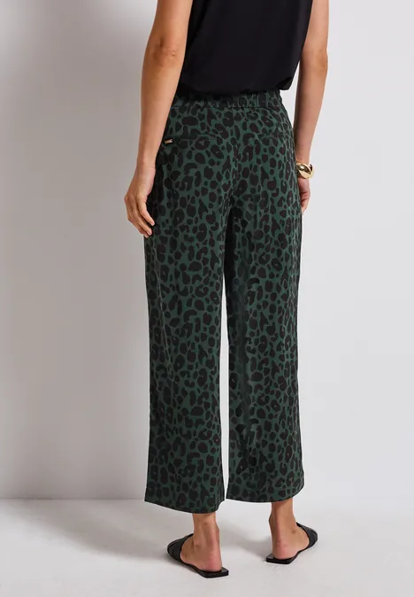 Wide Leg Hose mit Leo-Print mid green