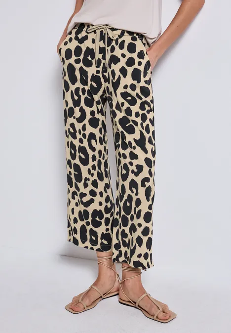 Wide Leg Hose mit Leo-Print coastal beige