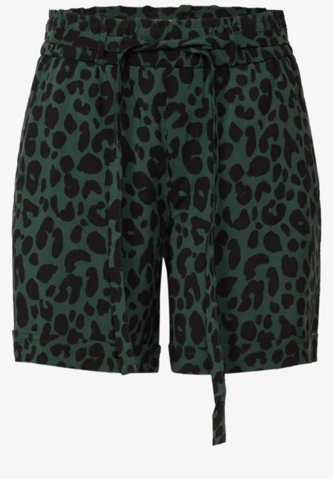 Gemusterte Paperbag Shorts mid green