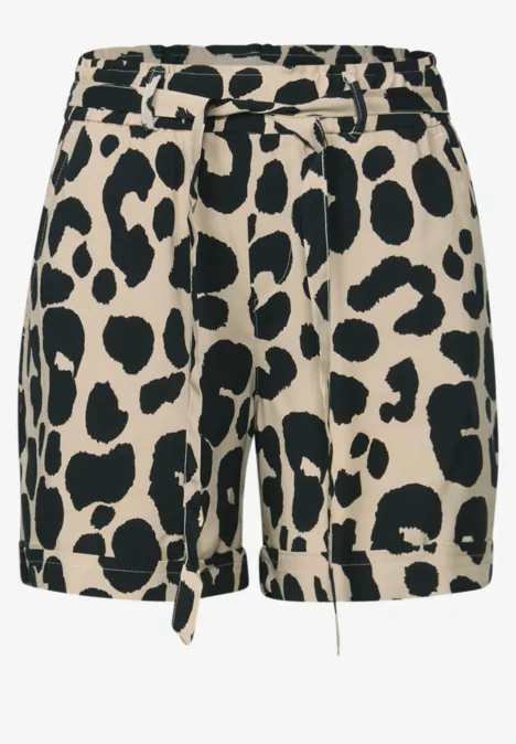 Gemusterte Paperbag Shorts coastal beige